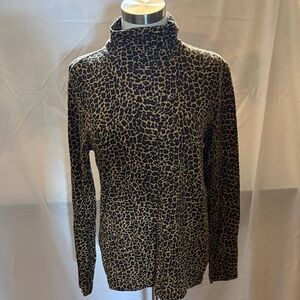 J. Crew Leopard Print Turtleneck Top - Black and Tan